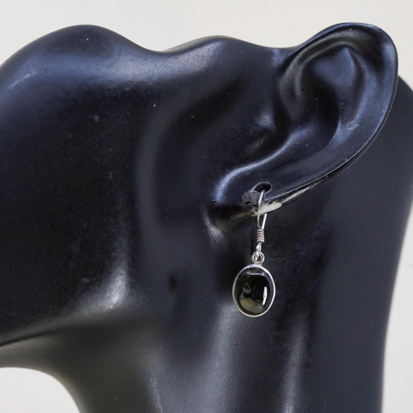 Vintage sterling 925 silver earrings, oval black onyx, handmade