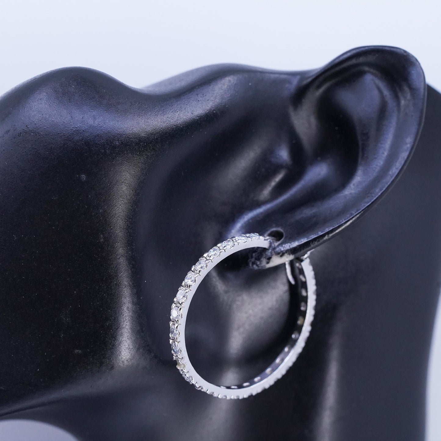1.5", MISSING CZ vintage Sterling silver earrings, 925 hoops with cluster cz