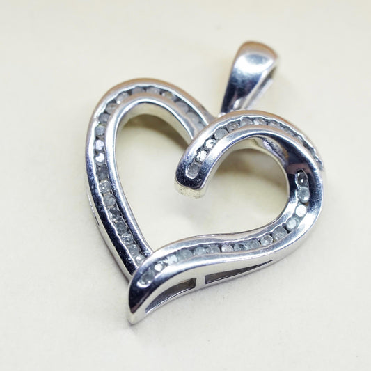 vintage Sterling silver Pendant, 925 heart Pendant with cluster real diamond