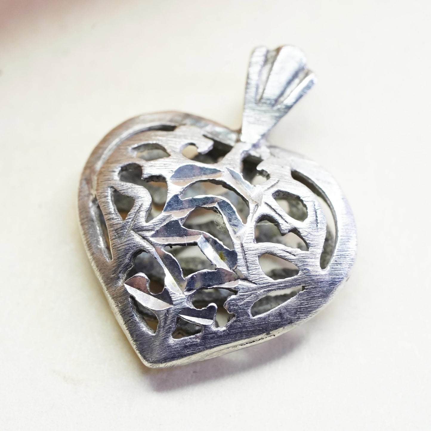 vintage sterling silver handmade pendant, 925 filigree heart