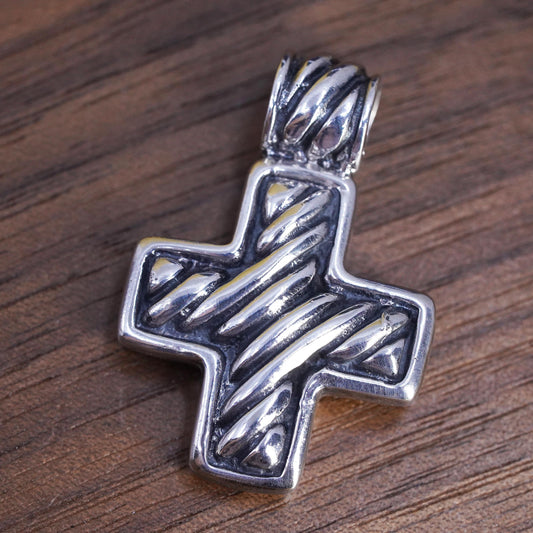 Sterling Silver Cross, Bold Textured Christian Cross Pendant, 925 Religious