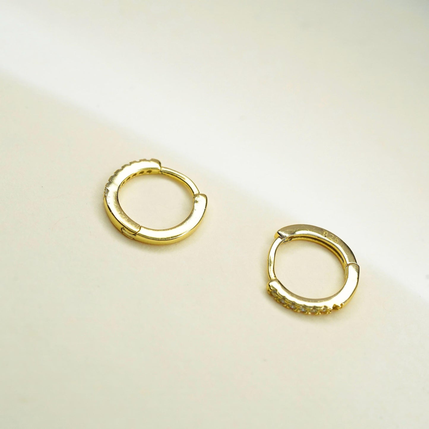 10mm, Yellow Gold Plated Sterling Silver loop earrings, 925 hoops cluster cz
