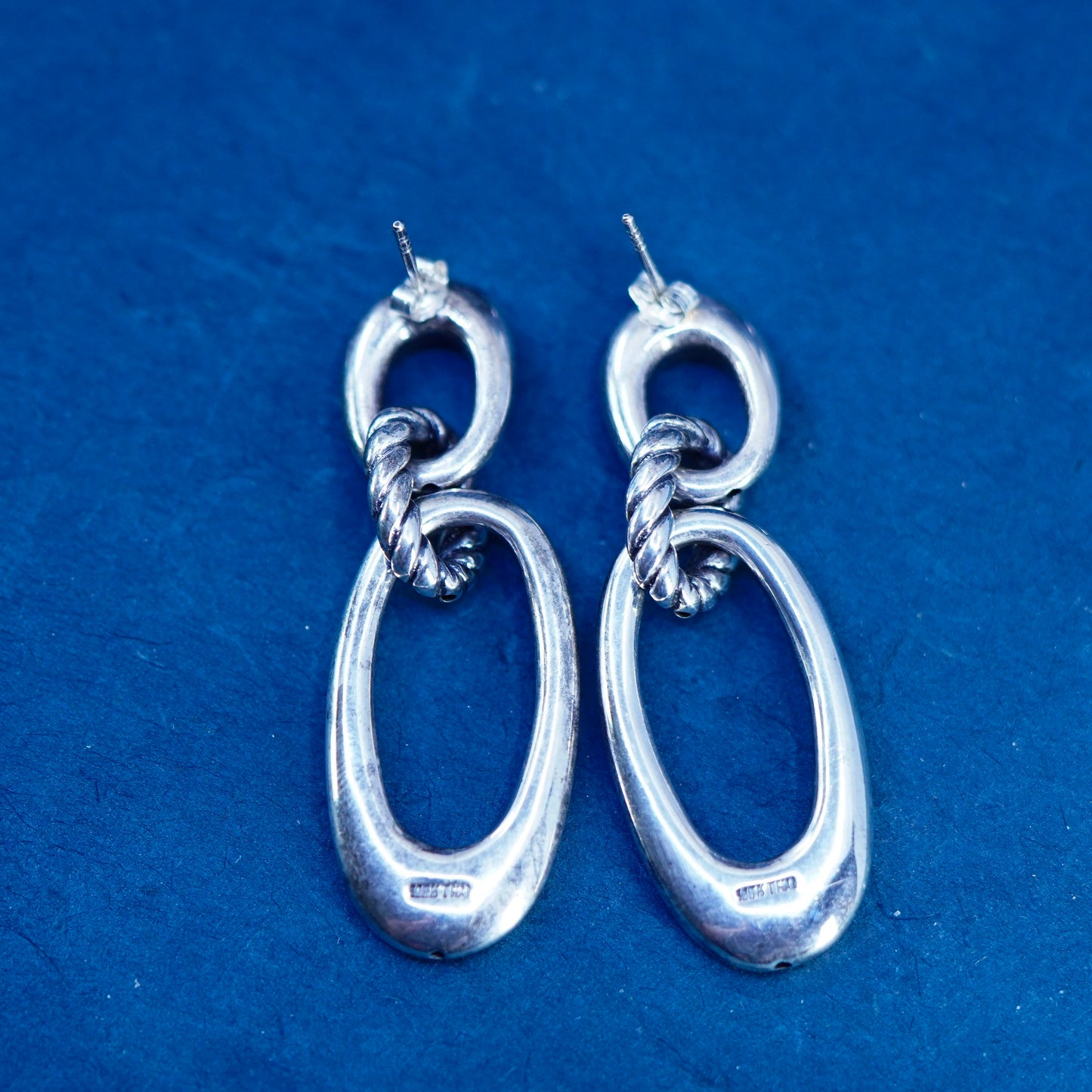 2”, vintage Sterling silver 925 lightweight entwined oval hoop earrings