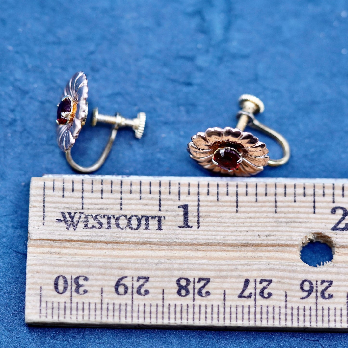vermeil gold over Sterling silver earrings, 925 screw back flower rhinestone