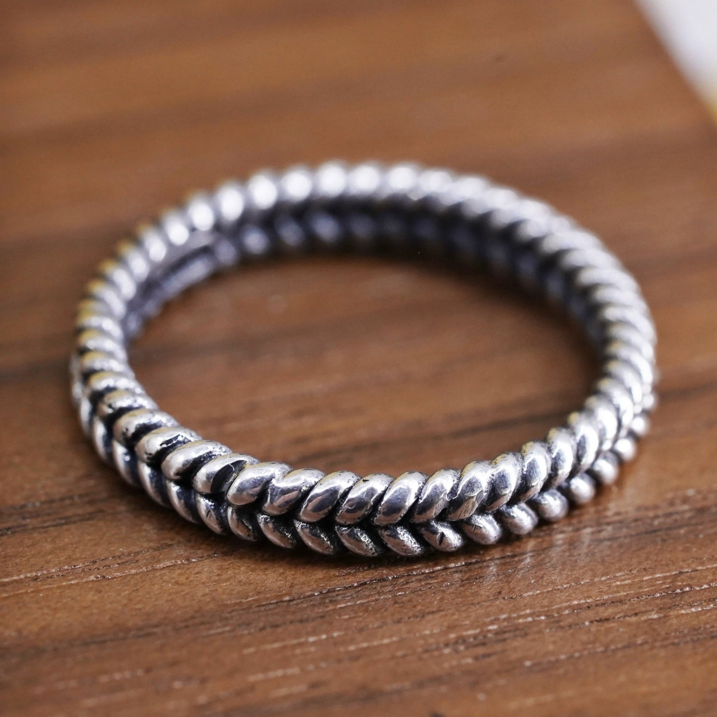 Size 6, vintage Sterling silver handmade ring, Mexican 925 cable band