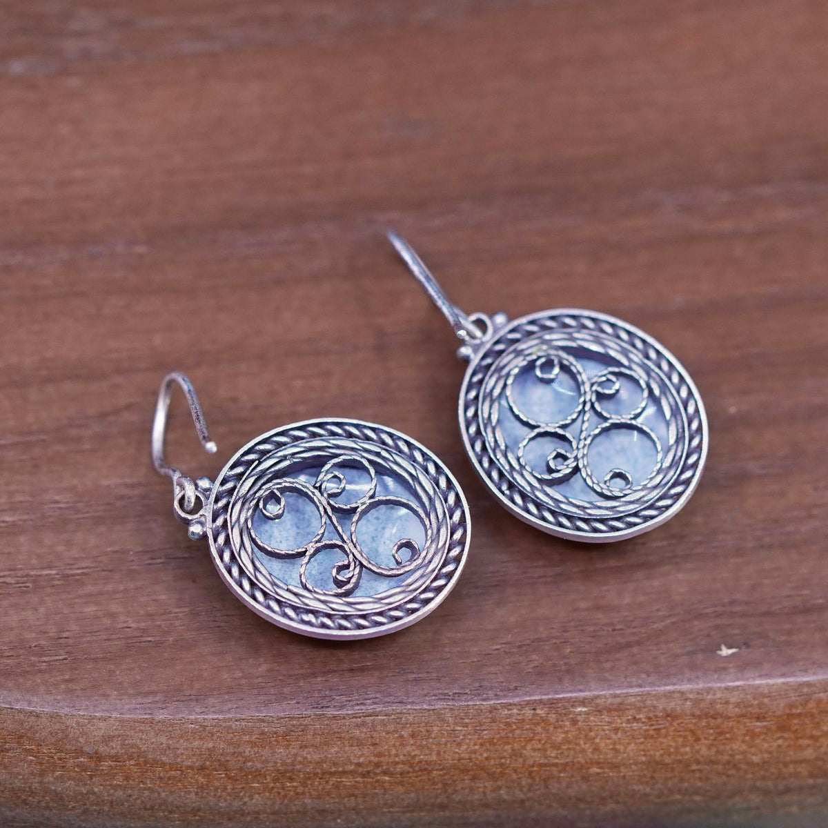 Vintage Sterling 925 silver handmade earrings with pink flower