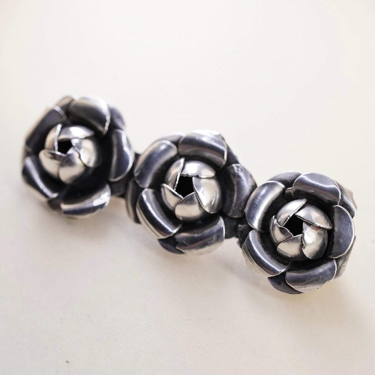 Vintage Mexican sterling silver handmade brooch, solid 925 silver flowers