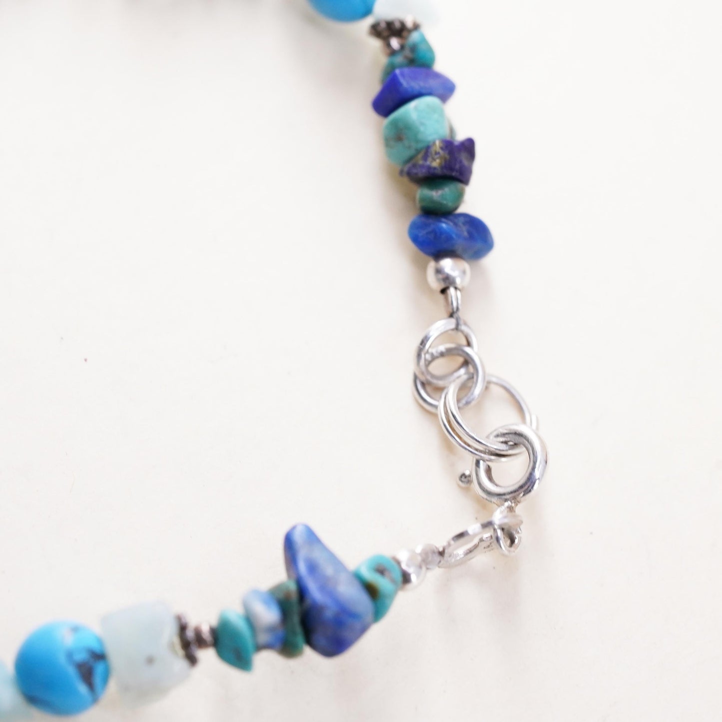 7”, southwestern Sterling 925 silver bracelet turquoise jade lapis lazuli beads