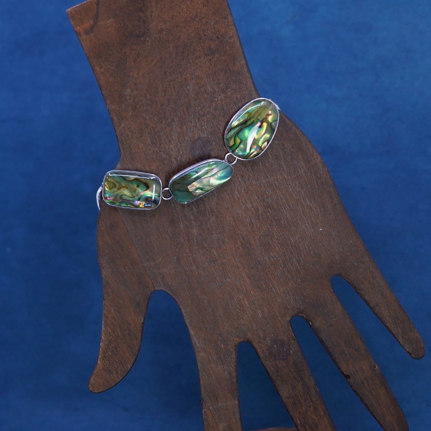 7+1”, vintage LUC sterling 925 silver handmade bracelet with abalone