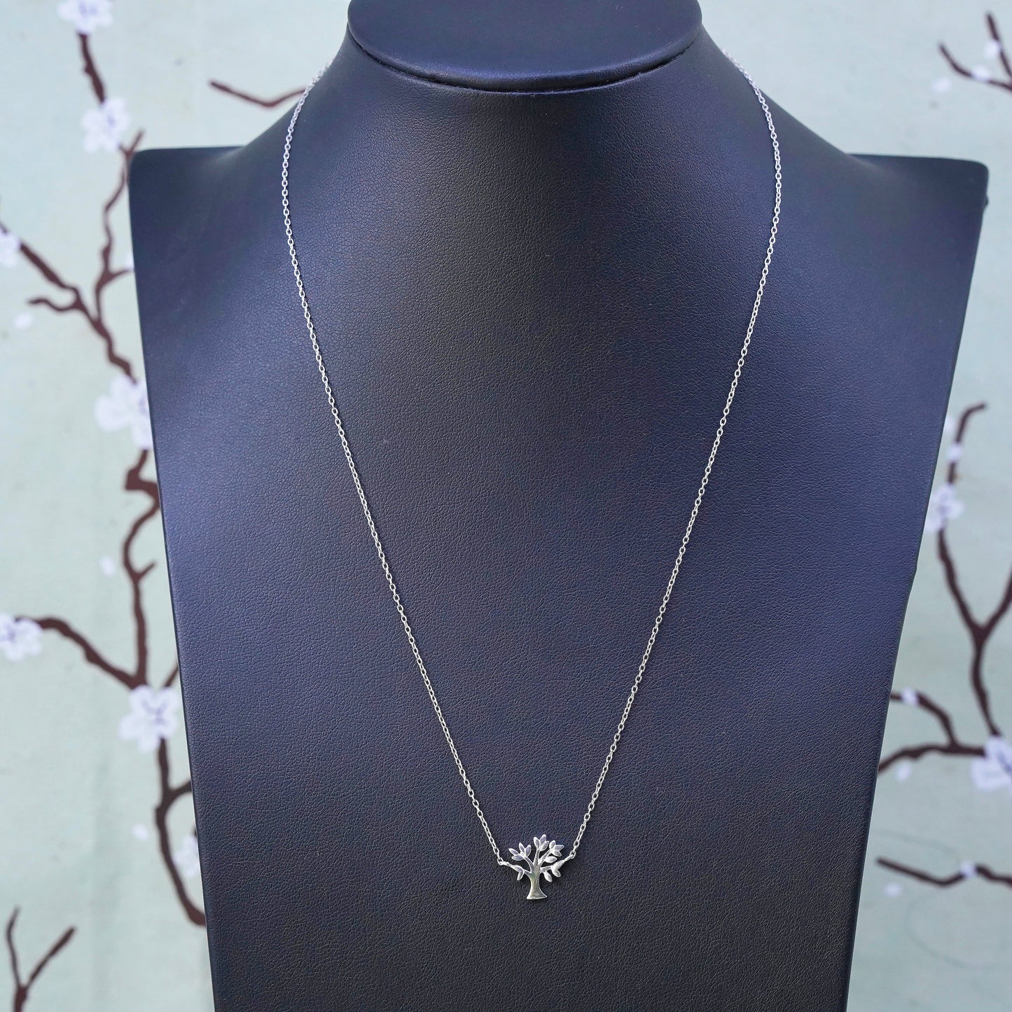 16" sterling silver handmade necklace, 925 circle chain with tree pendant