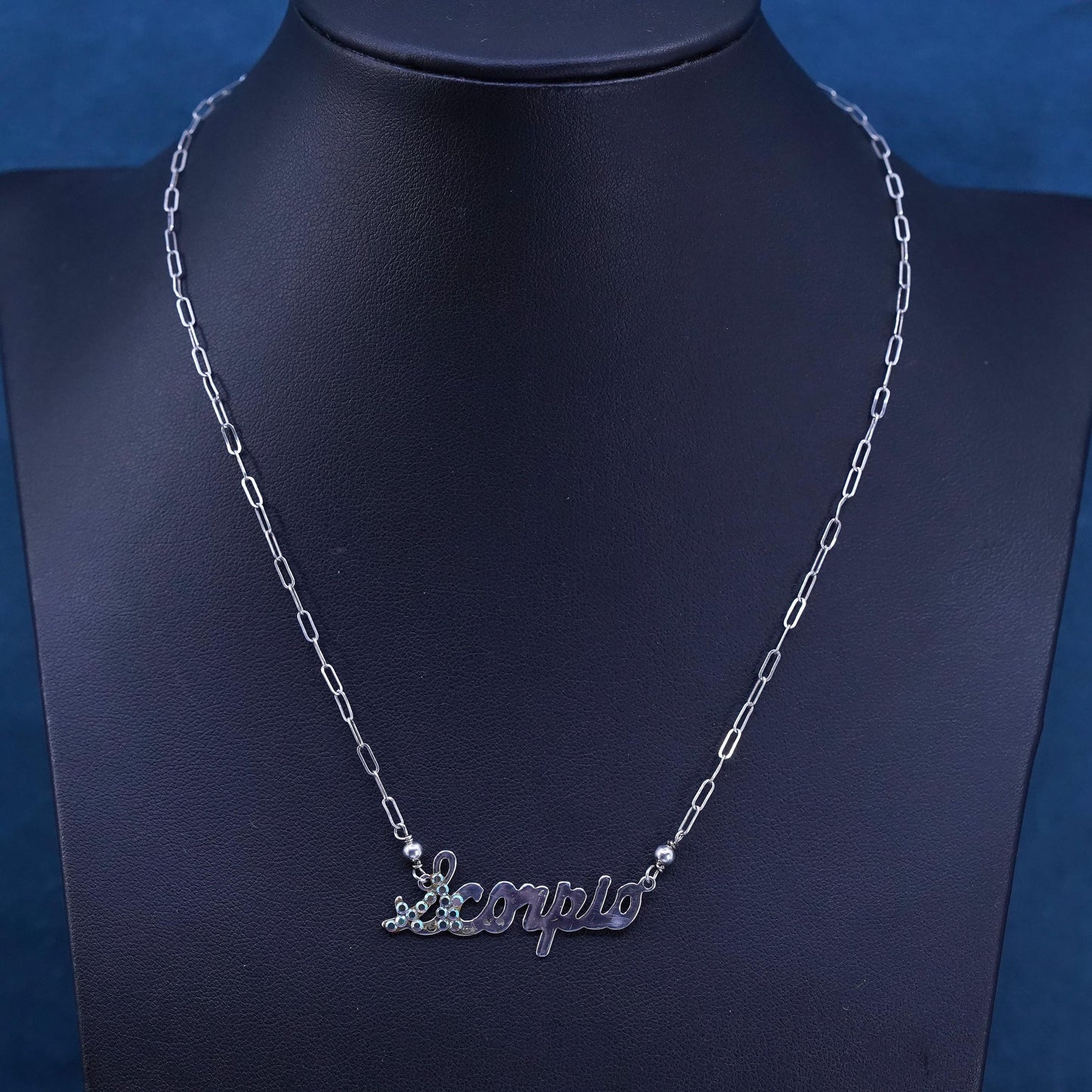 16” Sterling 925 silver handmade necklace, elongated chain with Scorpio pendant