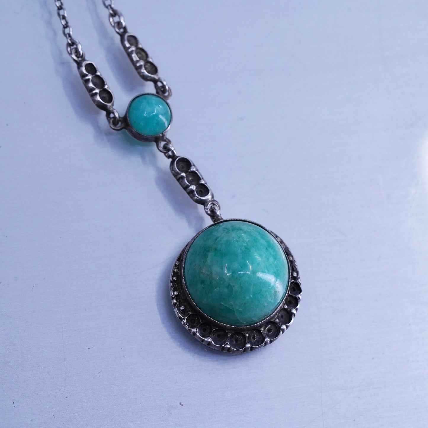 16”, Native American Sterling 925 circle silver necklace turquoise pendant