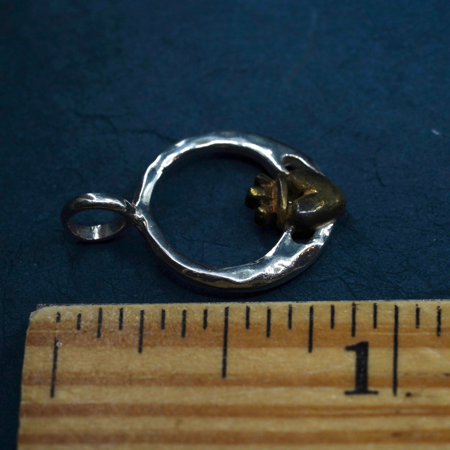 two tone Sterling silver pendant brass, 925 Irish claddagh holding heart charm