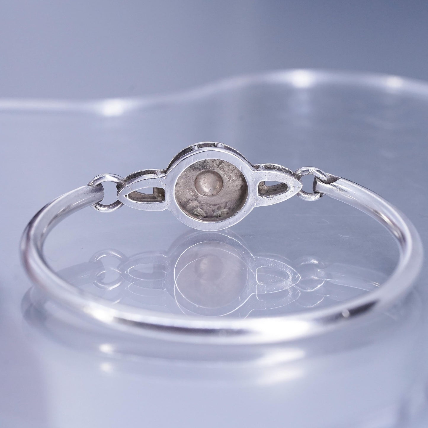 7”, two tone Irish Sterling 925 silver bracelet, hinged bangle 14K yellow gold