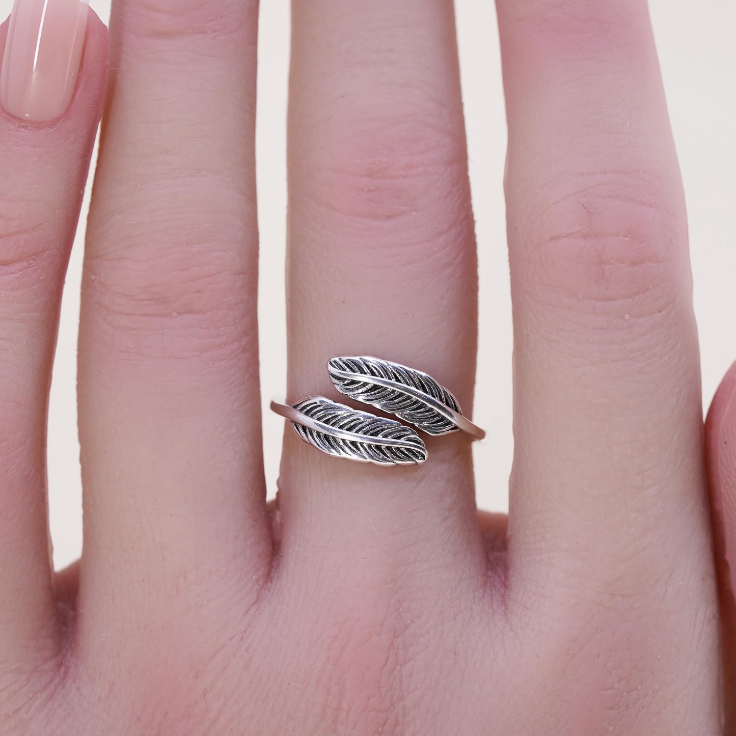 Size 7, Sterling silver handmade ring, stackable 925 leaf band