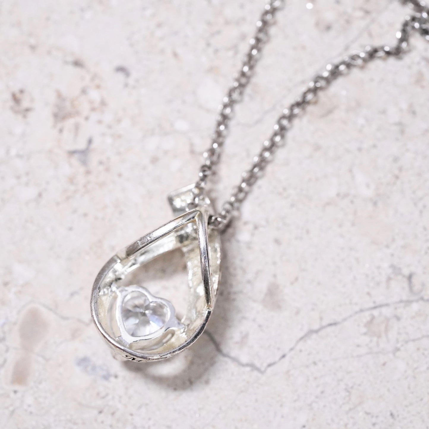 18”, Sterling silver necklace, 925 circle chain cz pendant mother daughter