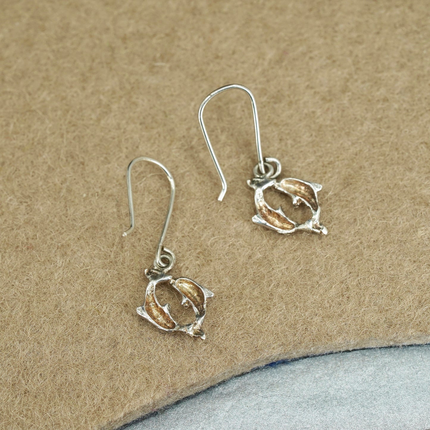 Vintage Sterling 925 silver handmade dolphin earrings