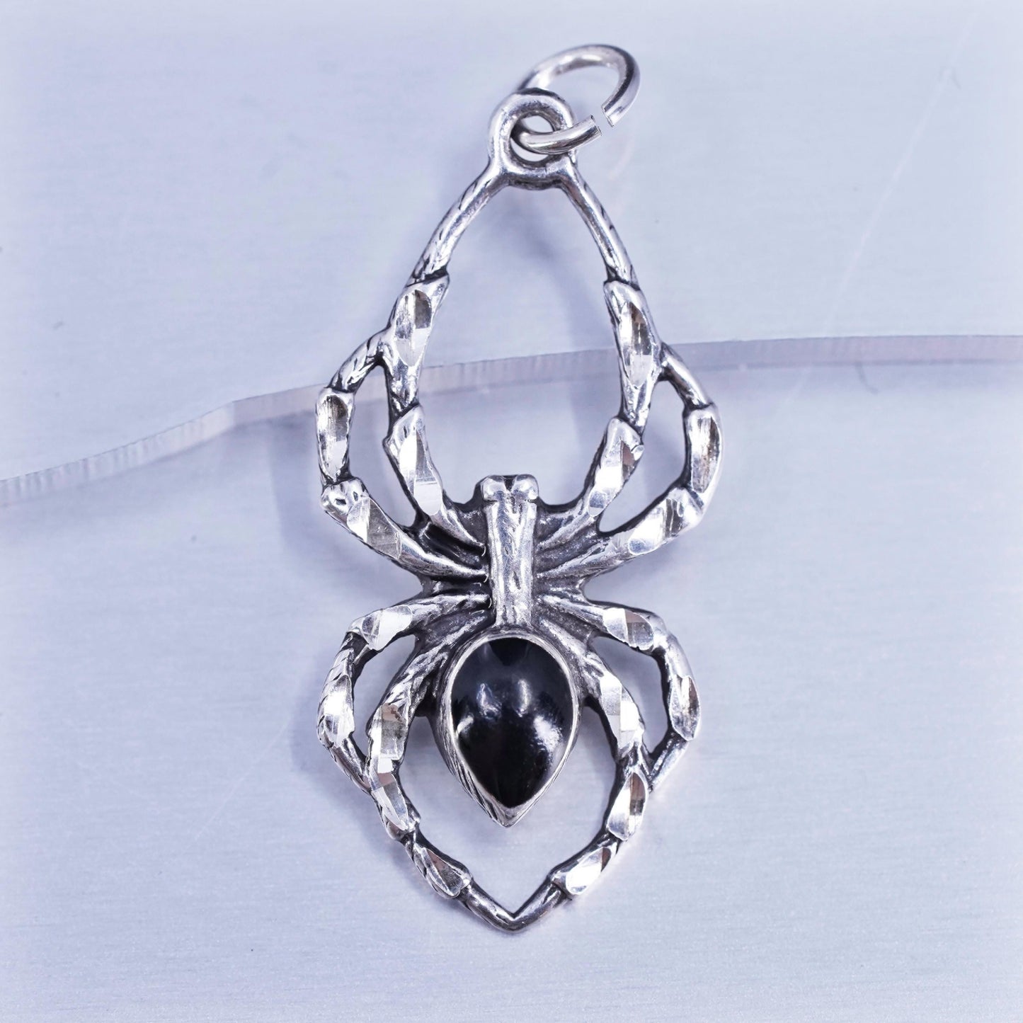 Vintage southwestern sterling 925 silver handmade spider pendant with onyx