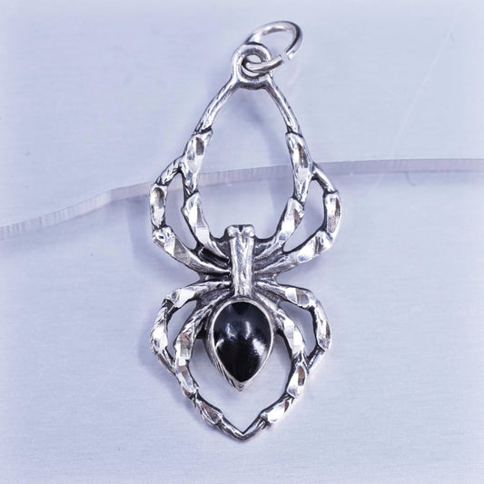 Vintage southwestern sterling 925 silver handmade spider pendant with onyx