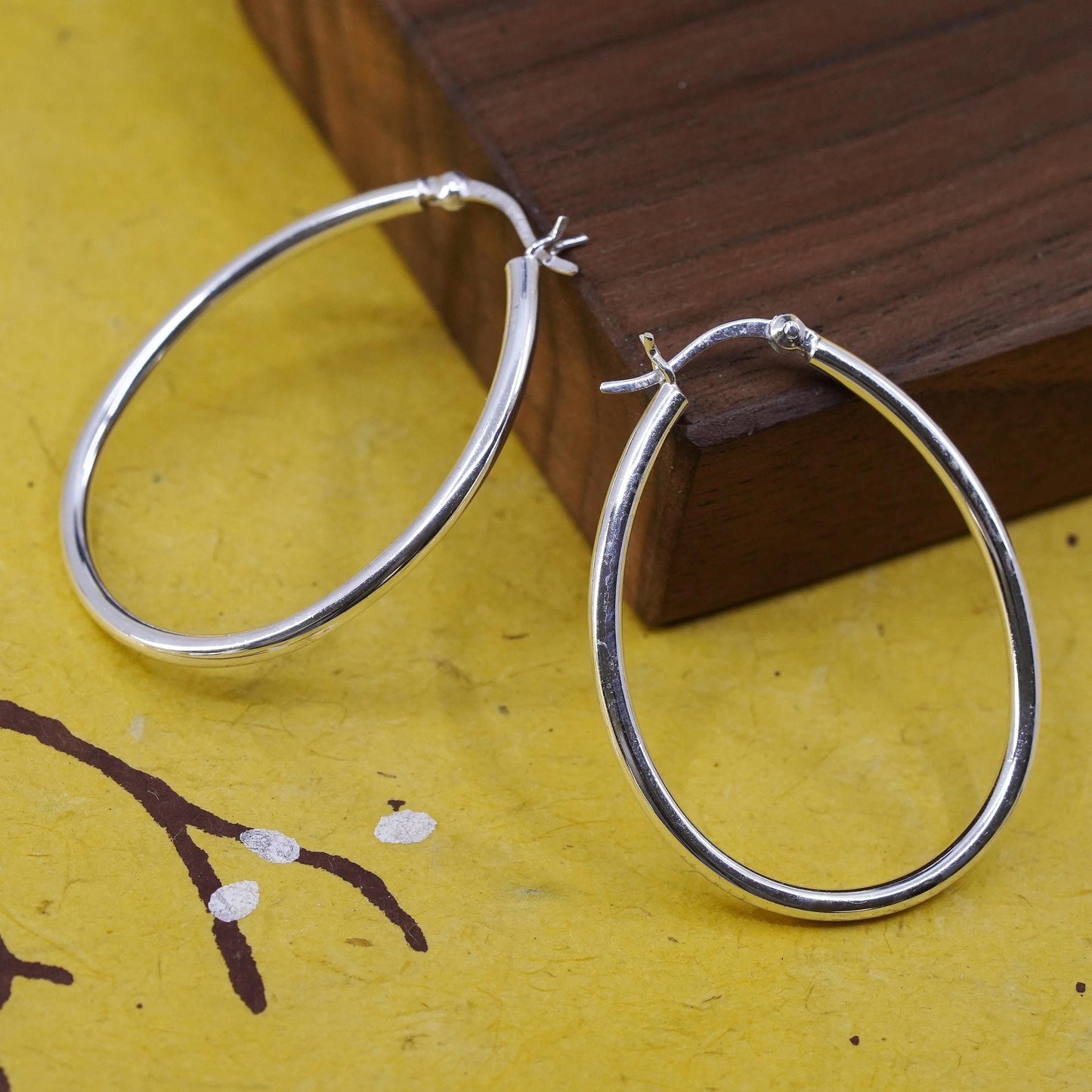 1.75", vintage Sterling silver handmade earrings, 925 silver oval hoops