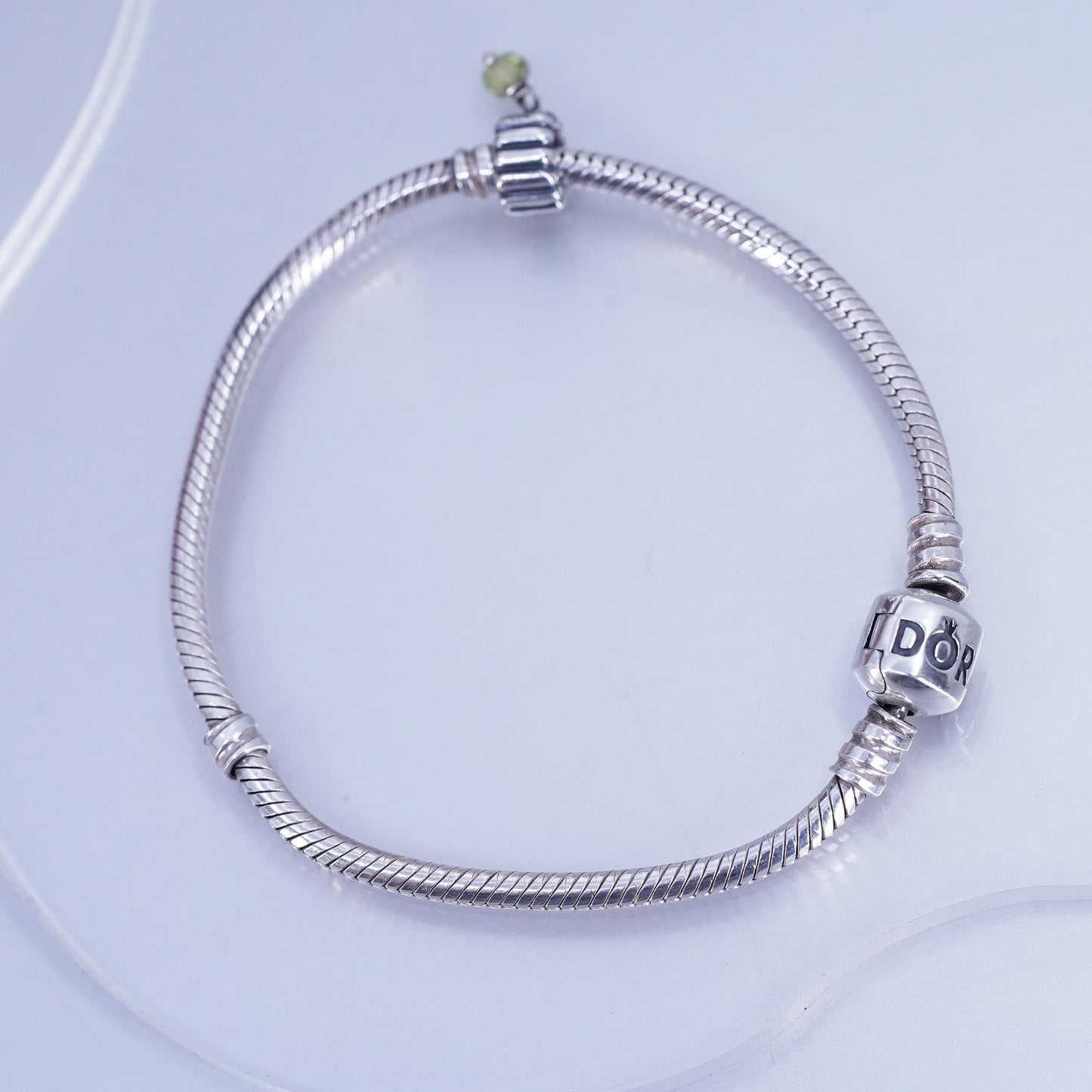 6.75”, Pandora Sterling 925 silver bracelet, bold snake link chain bead charm