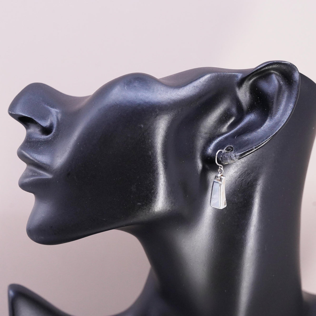 Vintage sterling silver handmade earrings, 925 drops with mother of pearl inlay