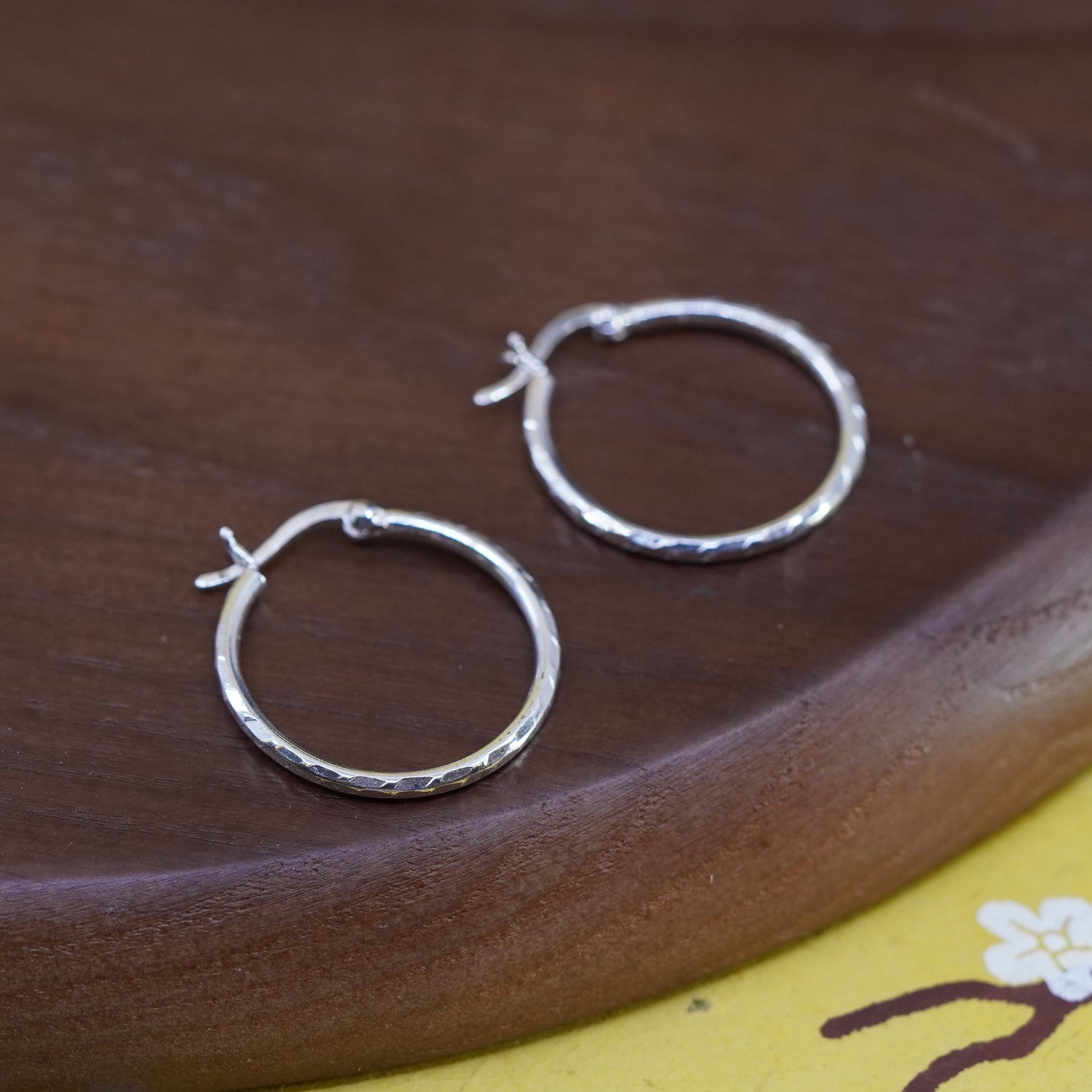 0.75”, Vintage Italy Sterling silver handmade earrings, 925 textured hoops