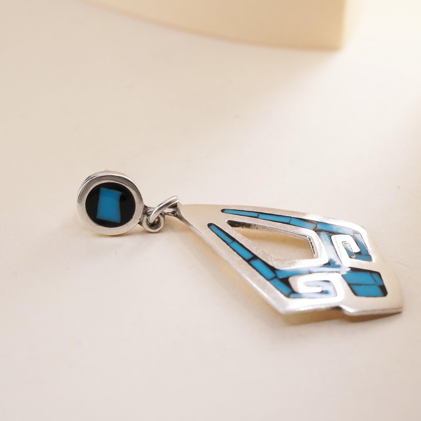 Vintage Mexican sterling 925 silver handmade single teardrop earring turquoise