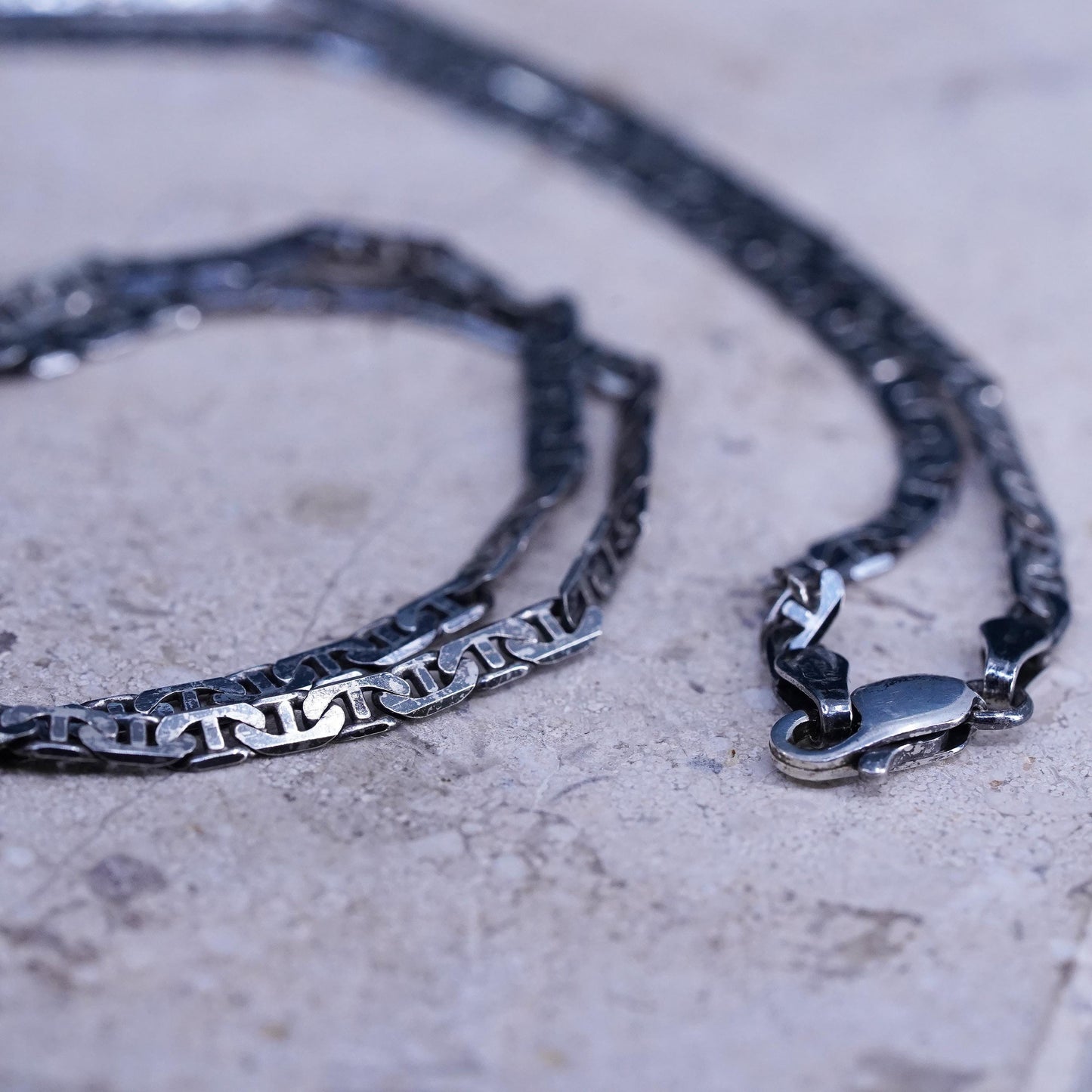 20" 3mm, vintage Sterling silver handmade necklace, 925 anchor link chain