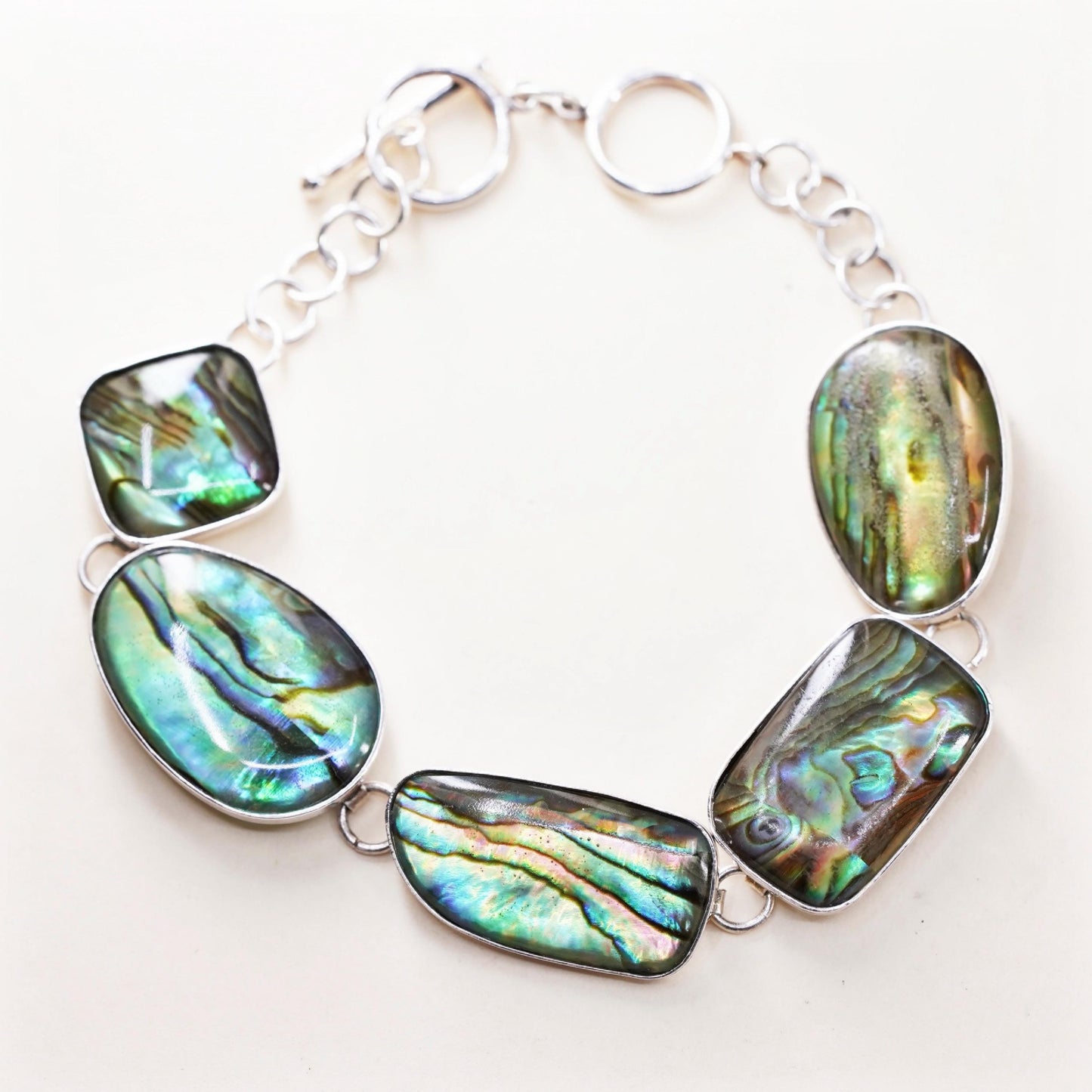 7.25+0.5”, VTG LUC sterling silver 925 handmade bracelet abalone toggle closure