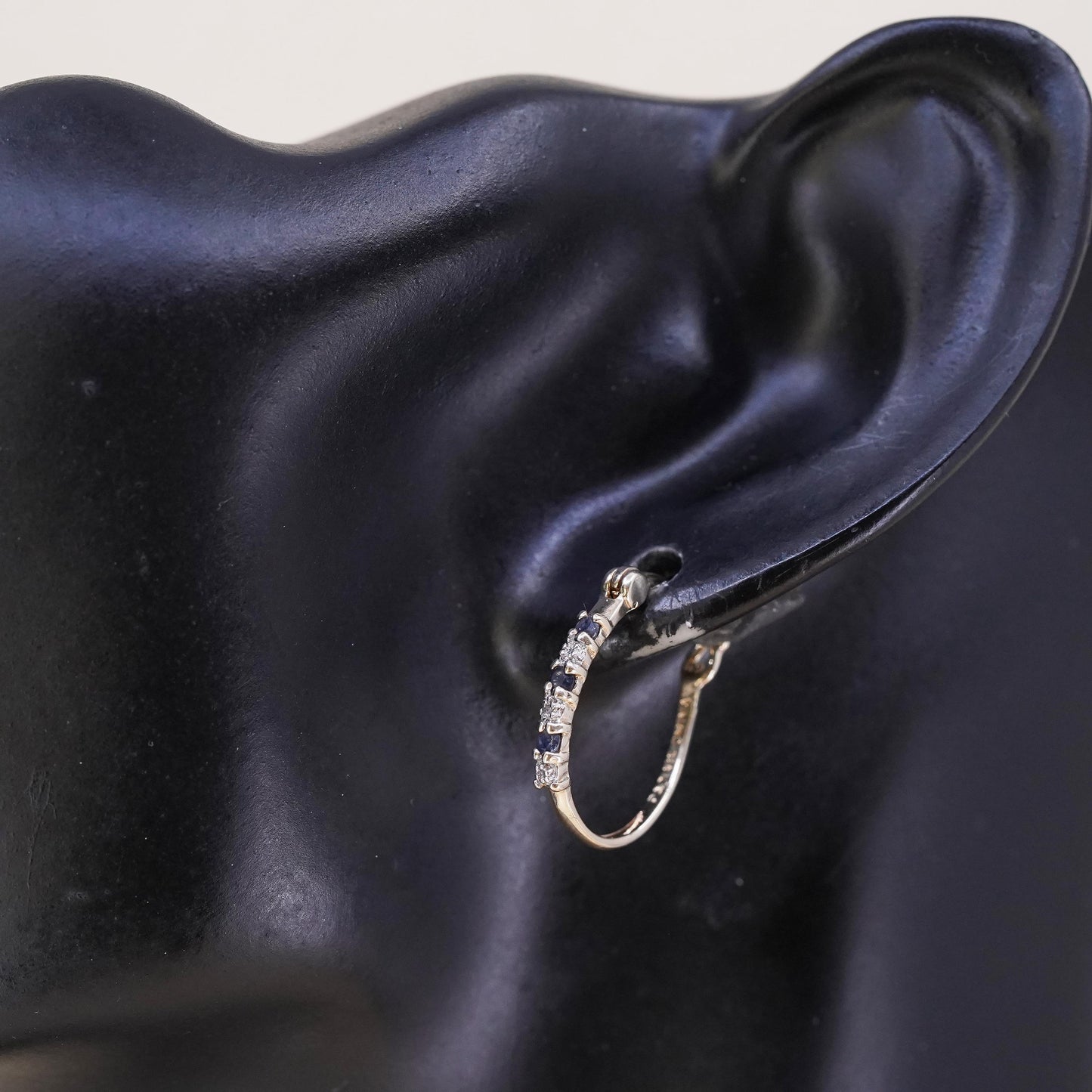 0.75", vermeil gold over sterling silver single earring, hoop sapphire diamonds