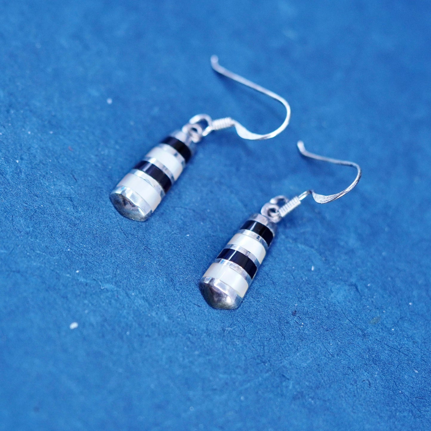 Vintage Sterling silver earrings, 925 teardrop drops with mother of pearl inlay