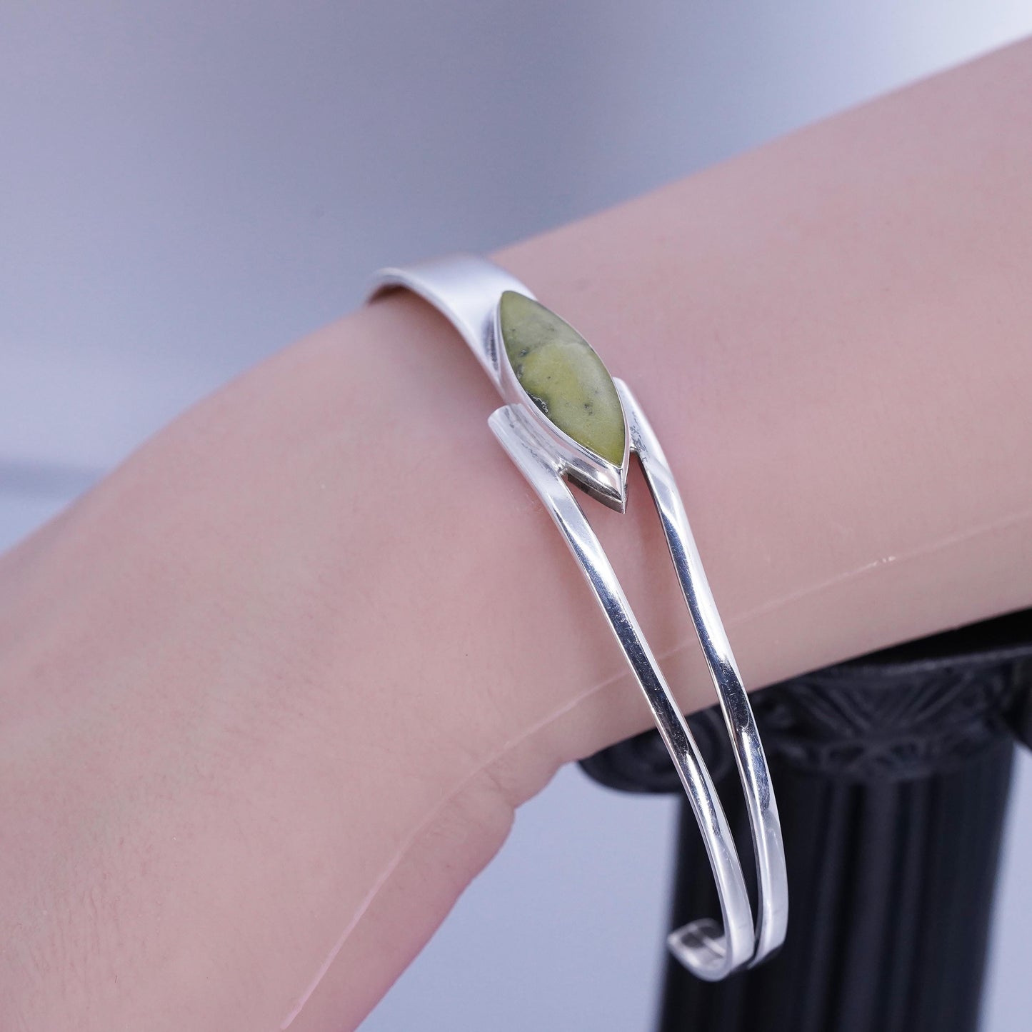 8”, southwestern Sterling 950 silver handmade bracelet, cuff with turquoise