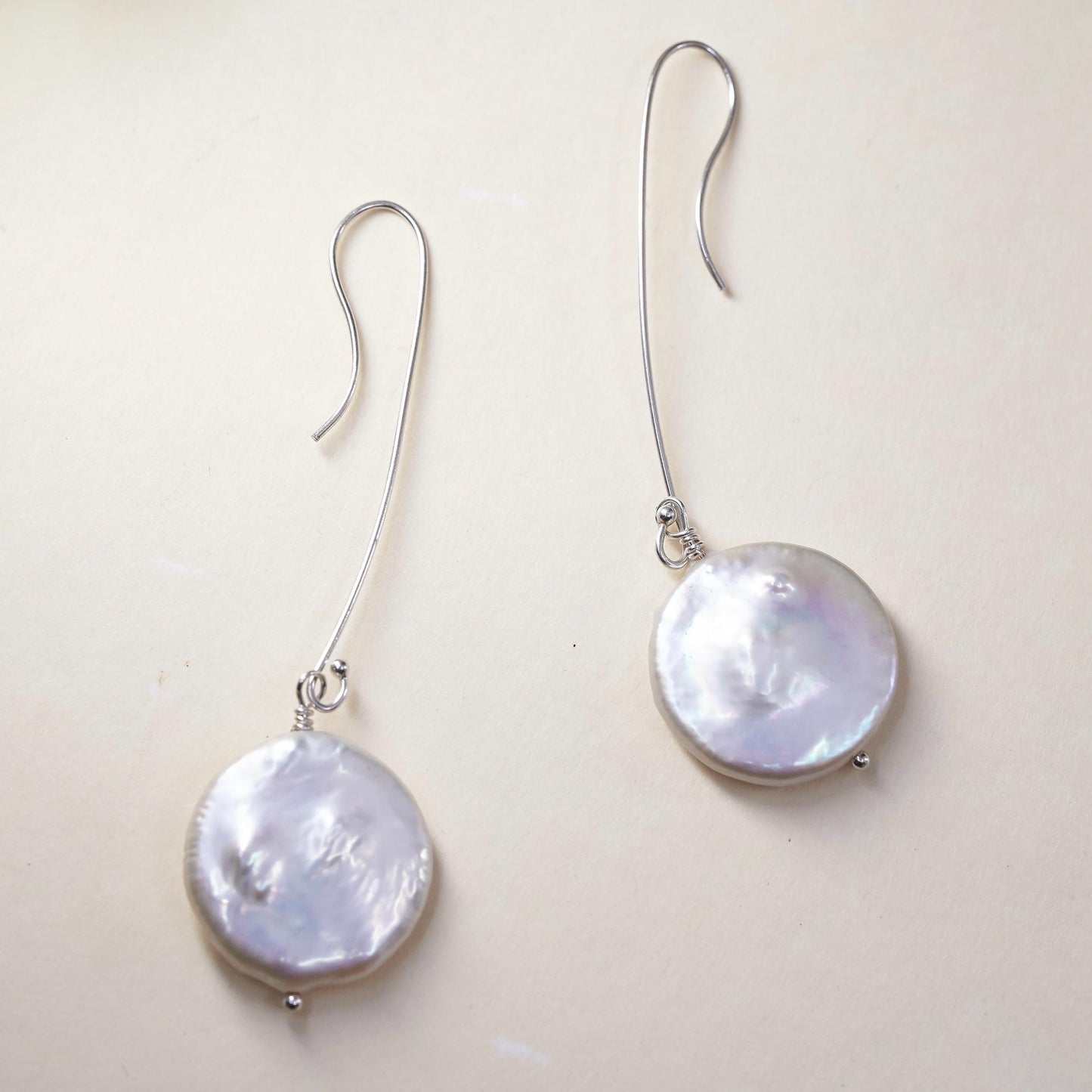 Vintage sterling silver handmade earrings, 925 hooks with coin pearl