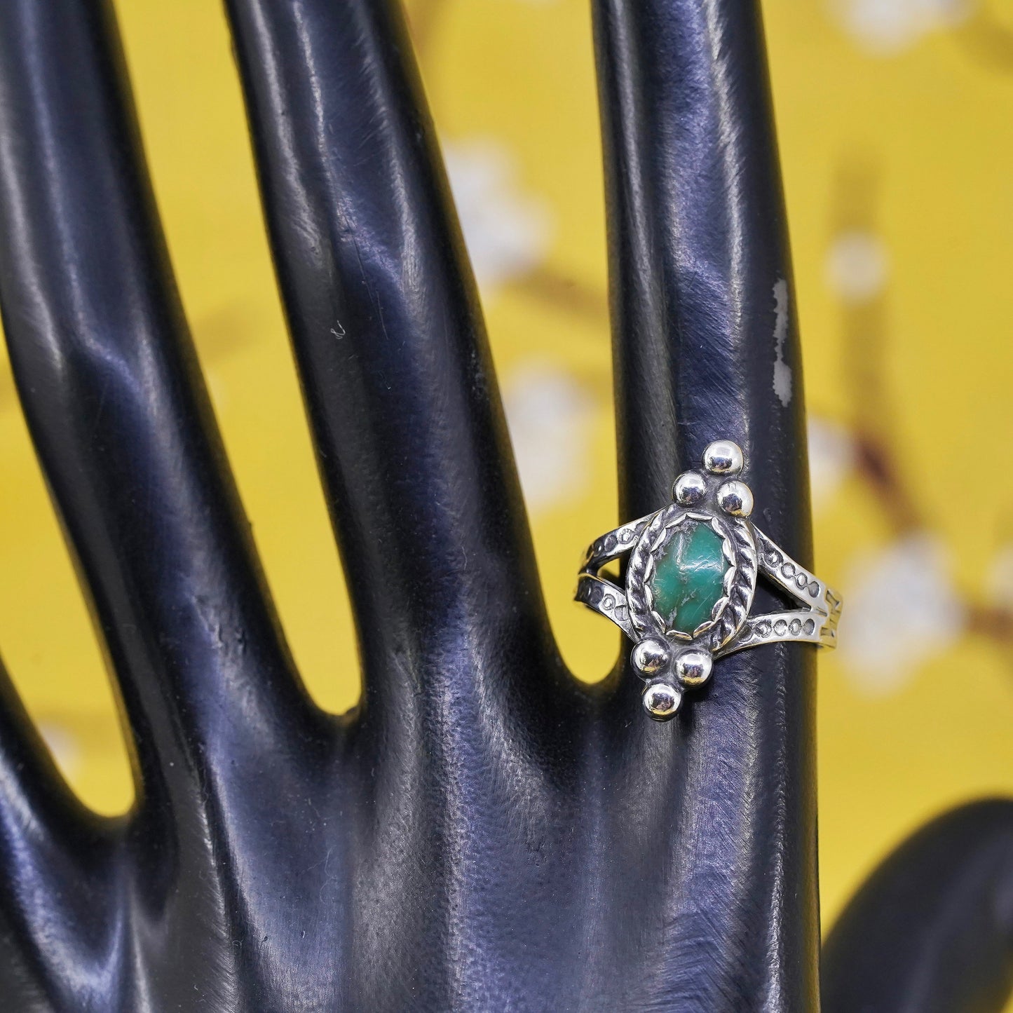 Size 7, Native American bell trading post Sterling silver ring, 925 turquoise