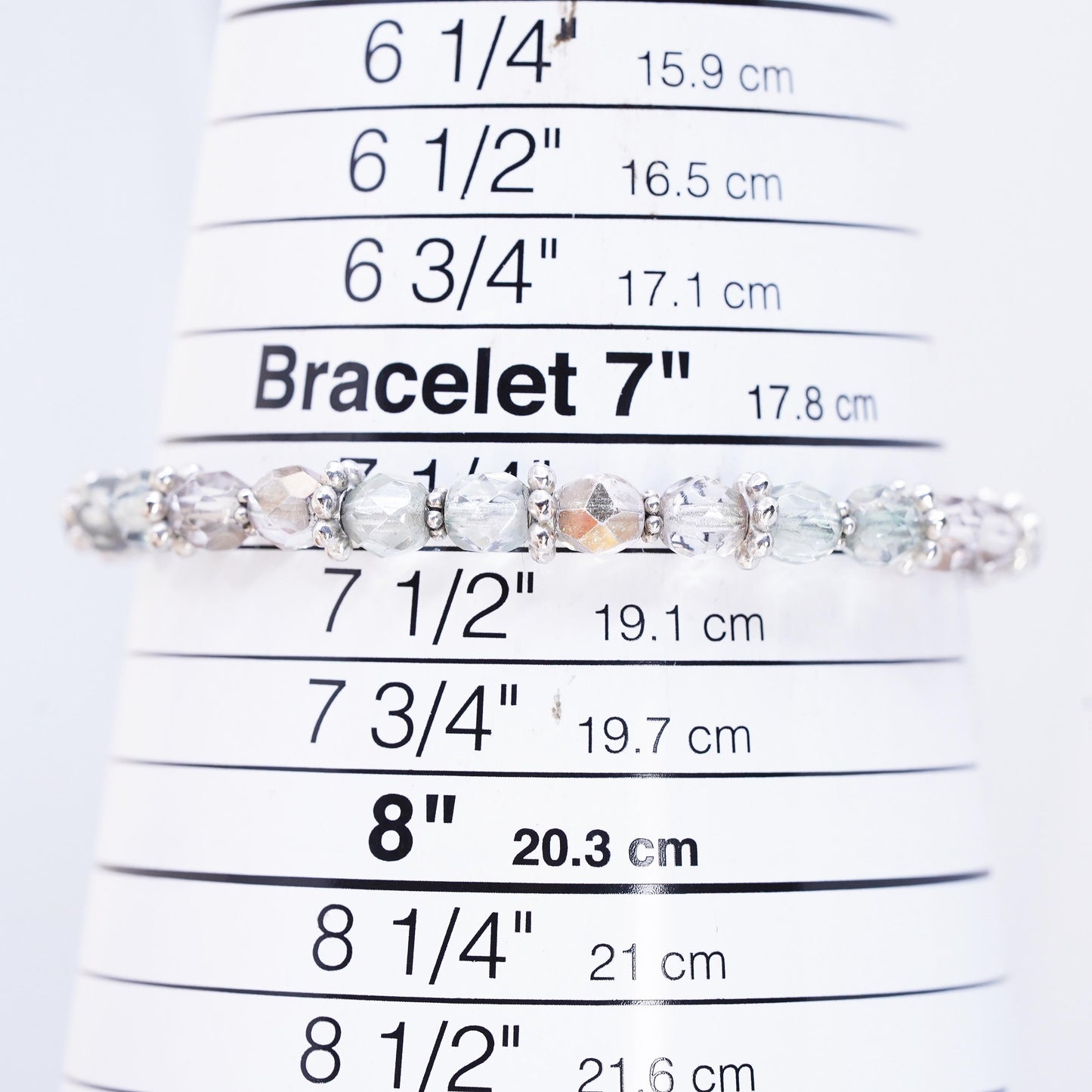 7.25", Sterling silver handmade bracelet, 925 Crystal beads and toggle closure