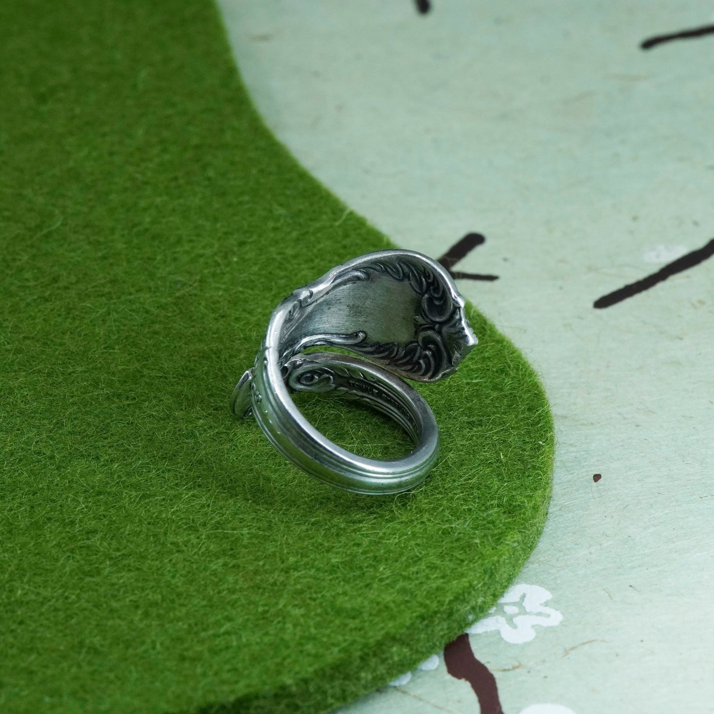 Size adjustable, Vintage Sterling 925 silver handmade spoon wrap ring