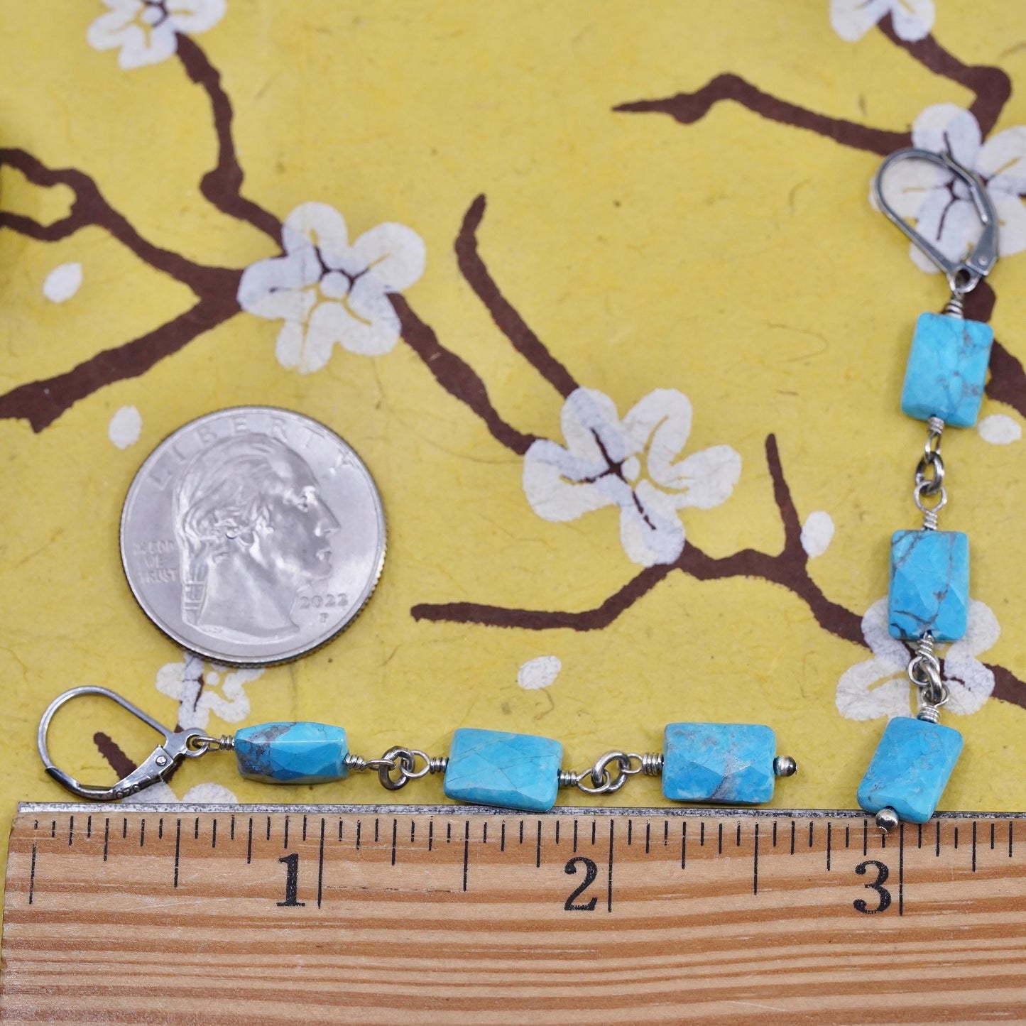 Vintage Sterling 925 silver handmade long earrings with turquoise beads