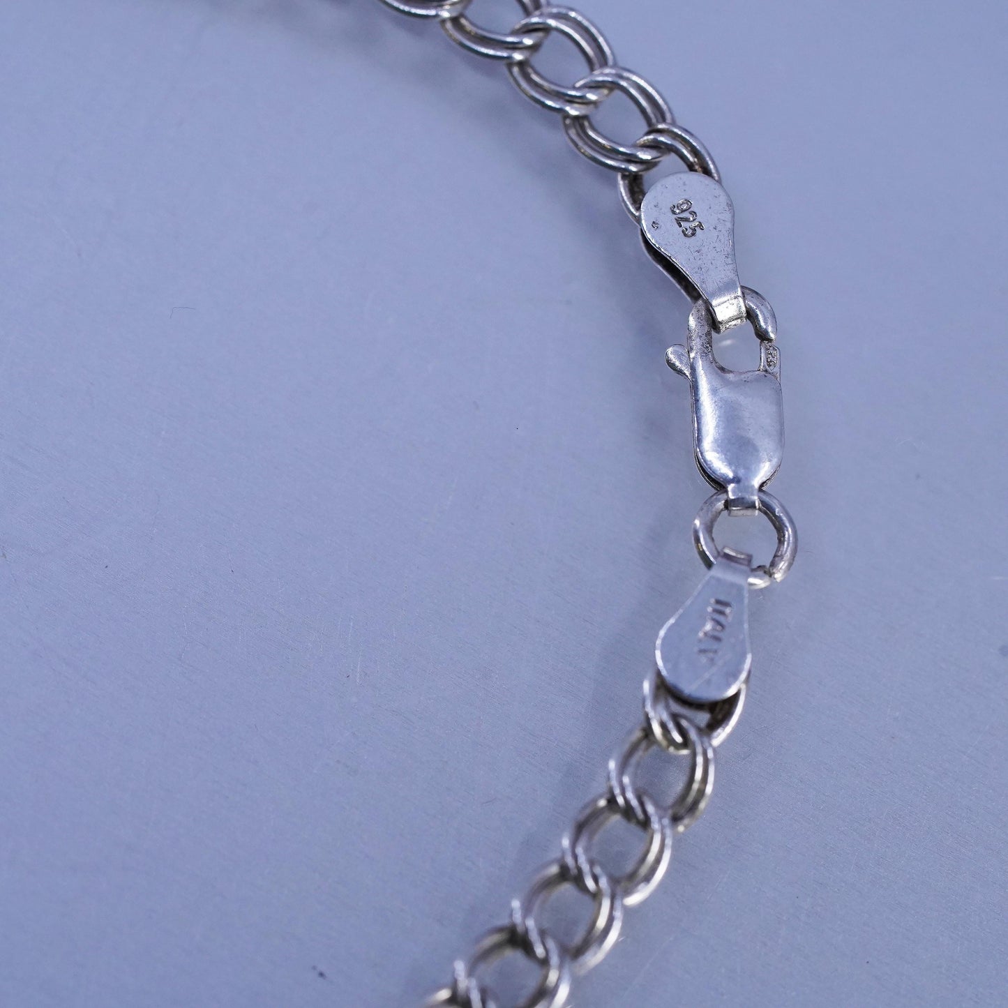 7" 4mm, Vintage Italy Sterling 925 silver handmade bracelet, double curb chain