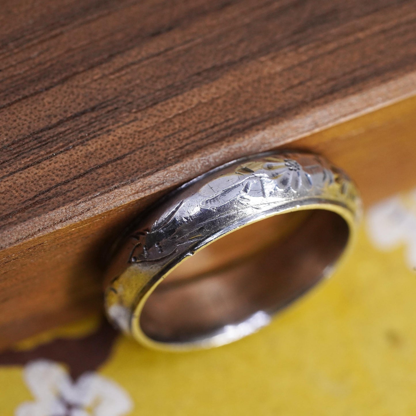 size 9, vintage Sterling silver handmade ring, 925 textured band