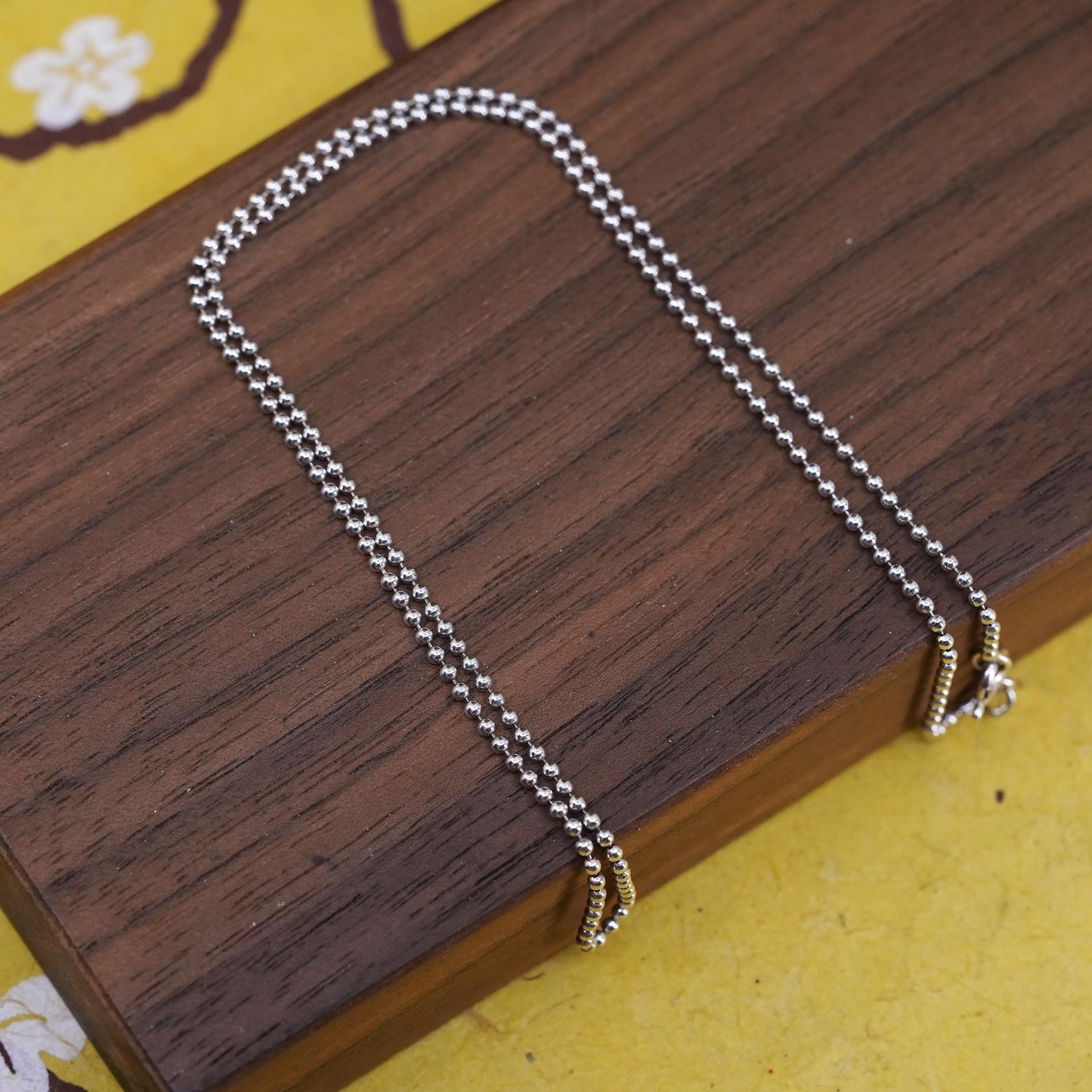 16”, 1mm, vintage Sterling silver beads necklace, Italy 925 curb chain beads