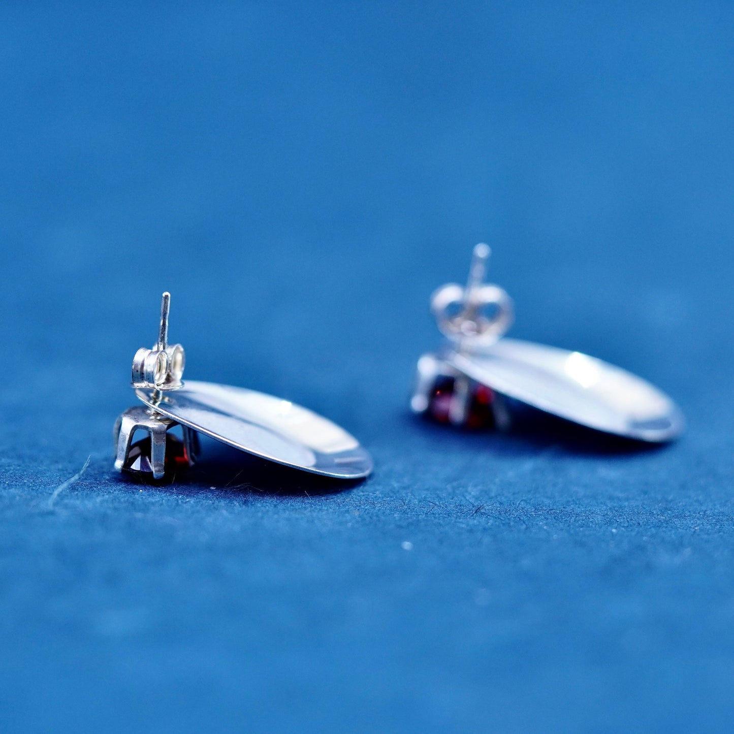 Vintage Sterling silver handmade earrings, 925 teardrop studs with ruby