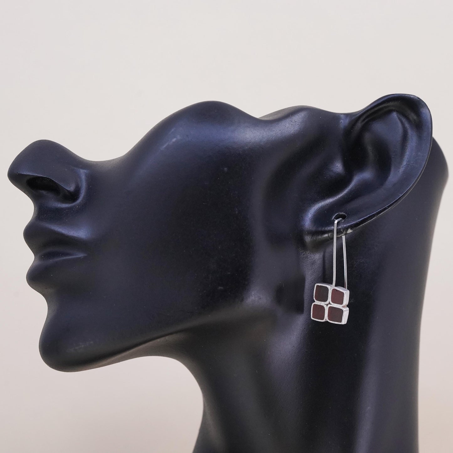 Minimalistic sterling silver single earring, 925 square dangle with resin inlay