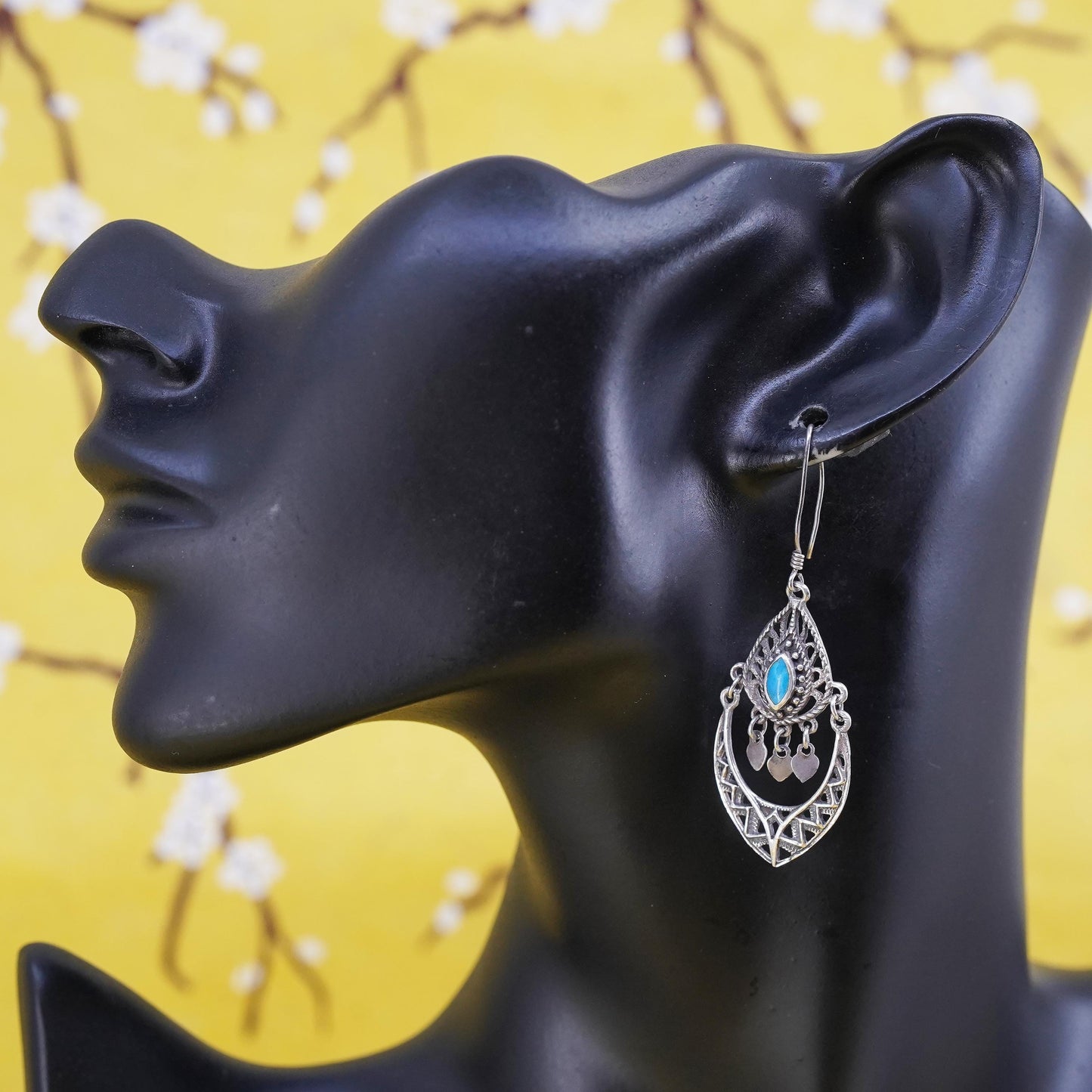 vtg southwestern Sterling 925 silver handmade filigree earrings with turquoise
