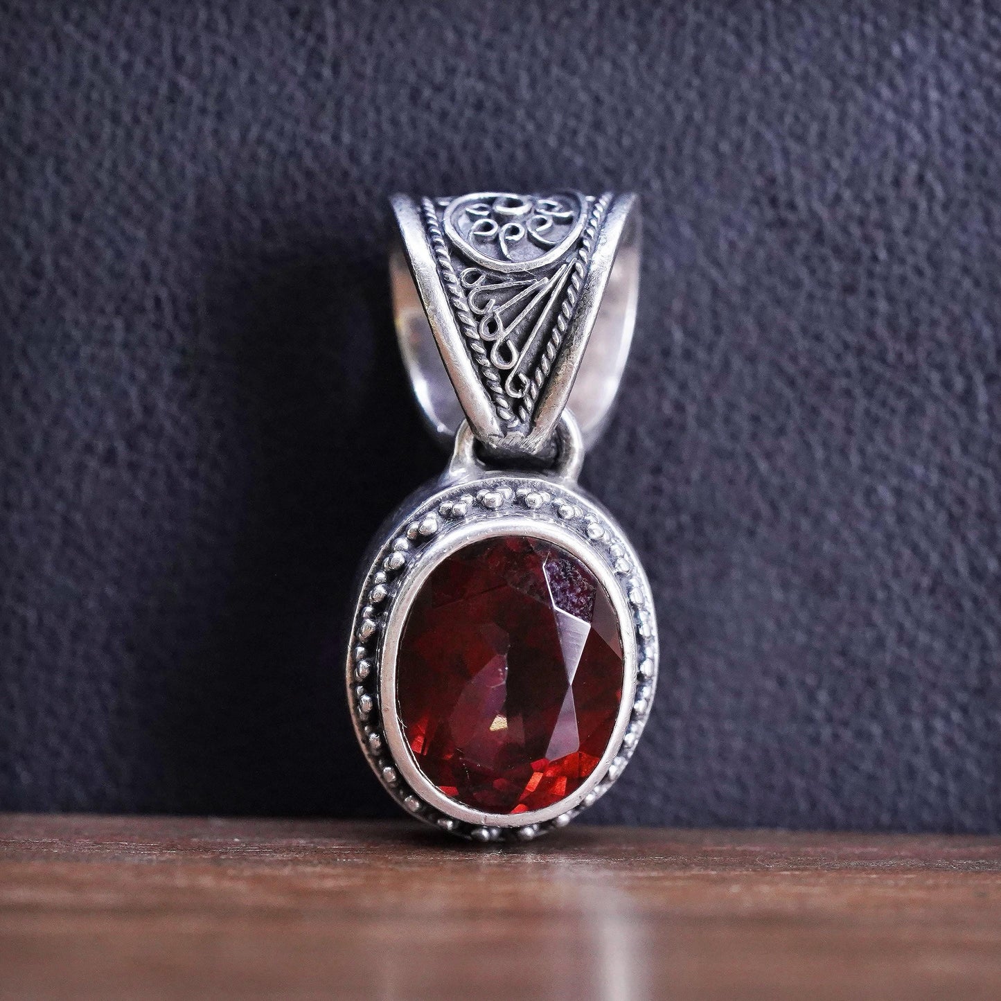 Vintage Sterling 925 silver handmade pendant with ruby