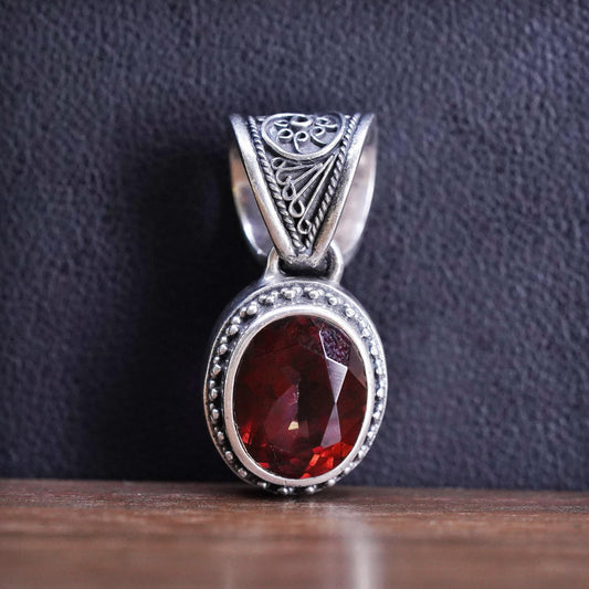 Vintage Sterling 925 silver handmade pendant with ruby