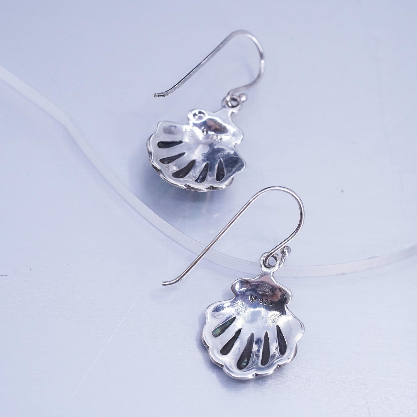 Vintage Sterling 925 silver handmade shell earrings with abalone inlay