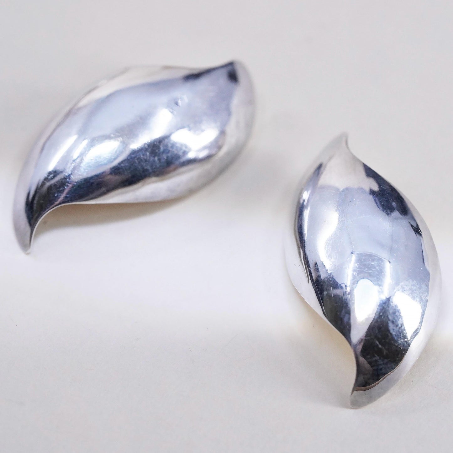 Vintage 925 Sterling Silver Curved Swirl Hoop Earrings, Studs 14K yellow gold