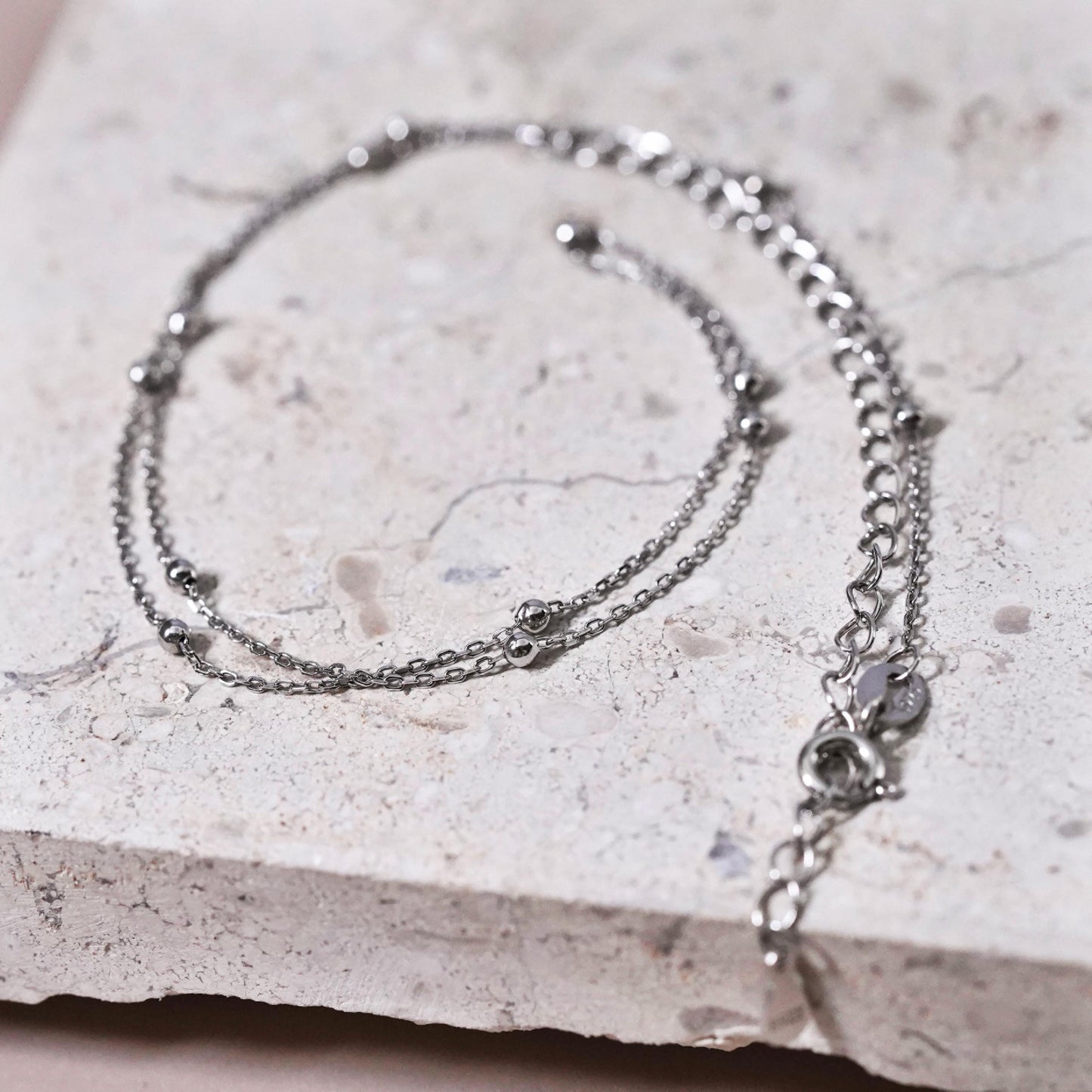 12+4”, 1mm, Vintage Sterling silver necklace, 925 bead chain