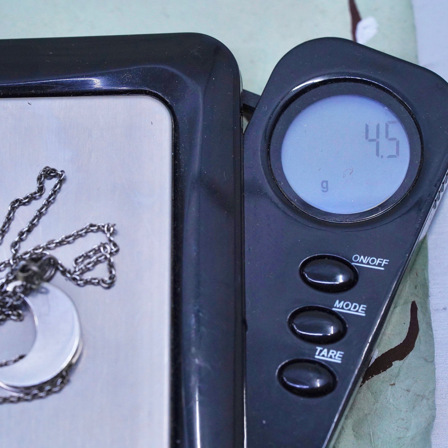 15”, Vintage Sterling silver necklace, 925 circle link chain with moon pendant